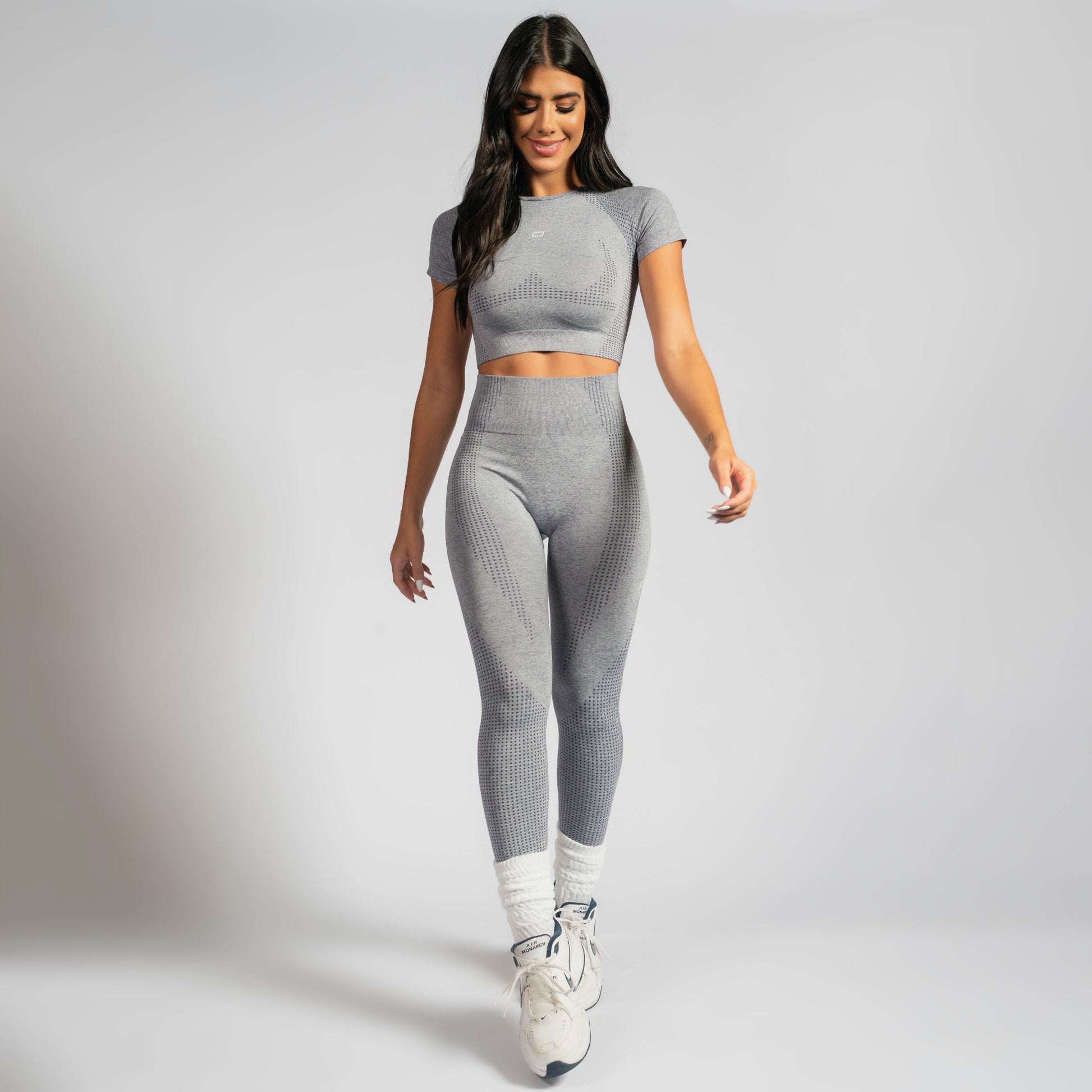 Conjunto Top e Calça Cropped Seamless Mescla Claro TP1554