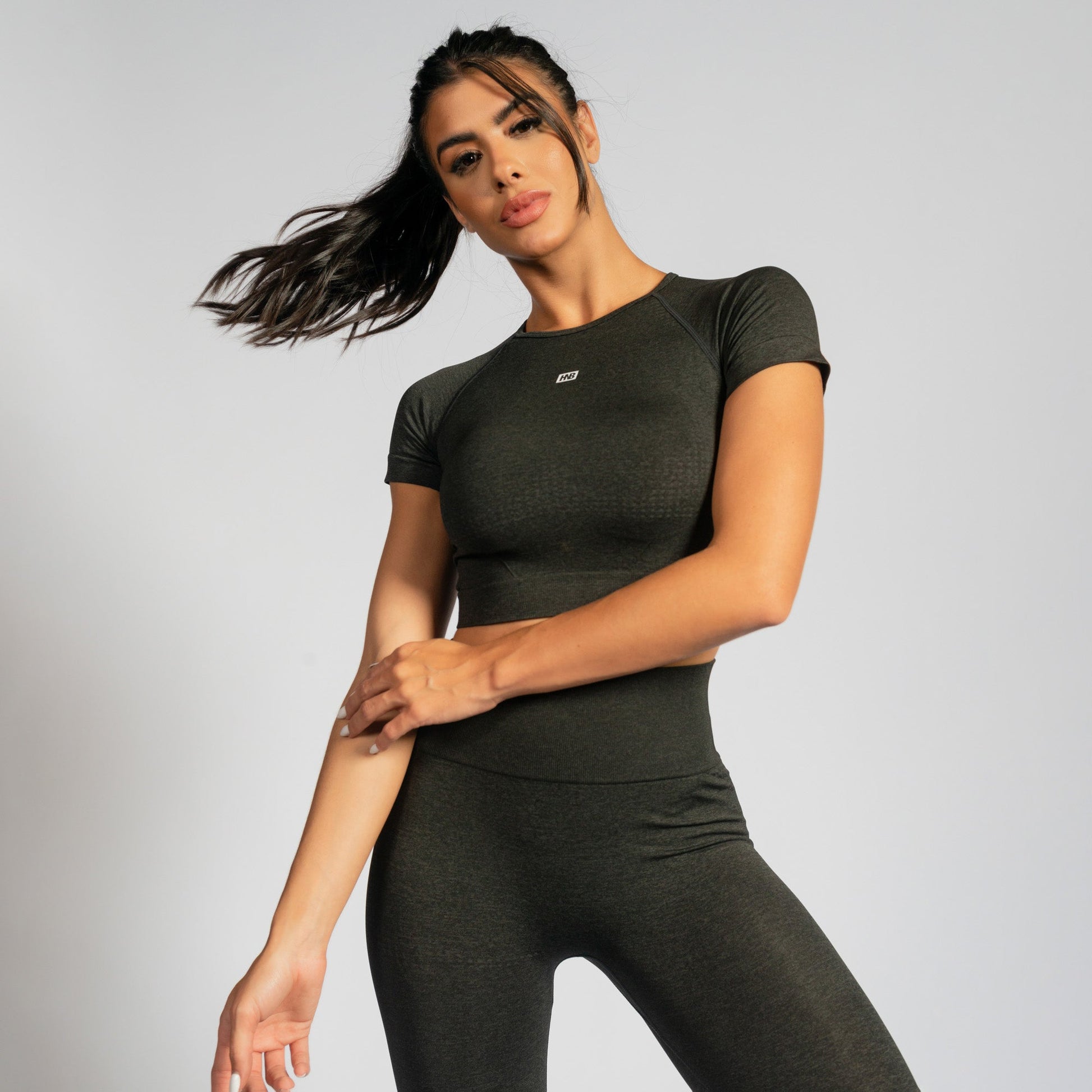 Conjunto Top e Calça Cropped Seamless Mescla Escuro TP1555