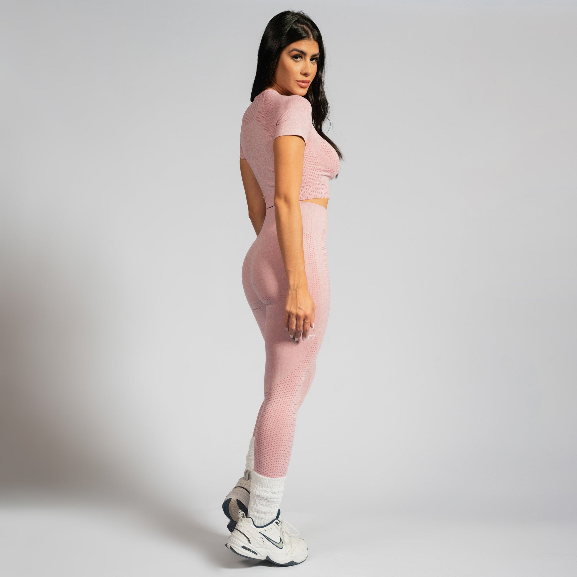 Conjunto Top e Calça Cropped Seamless Mescla Rosa TP1553