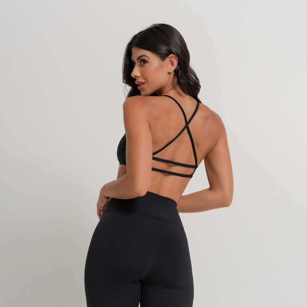 Conjunto Top e Calça Fitness Preto Decote Franzido TP1699
