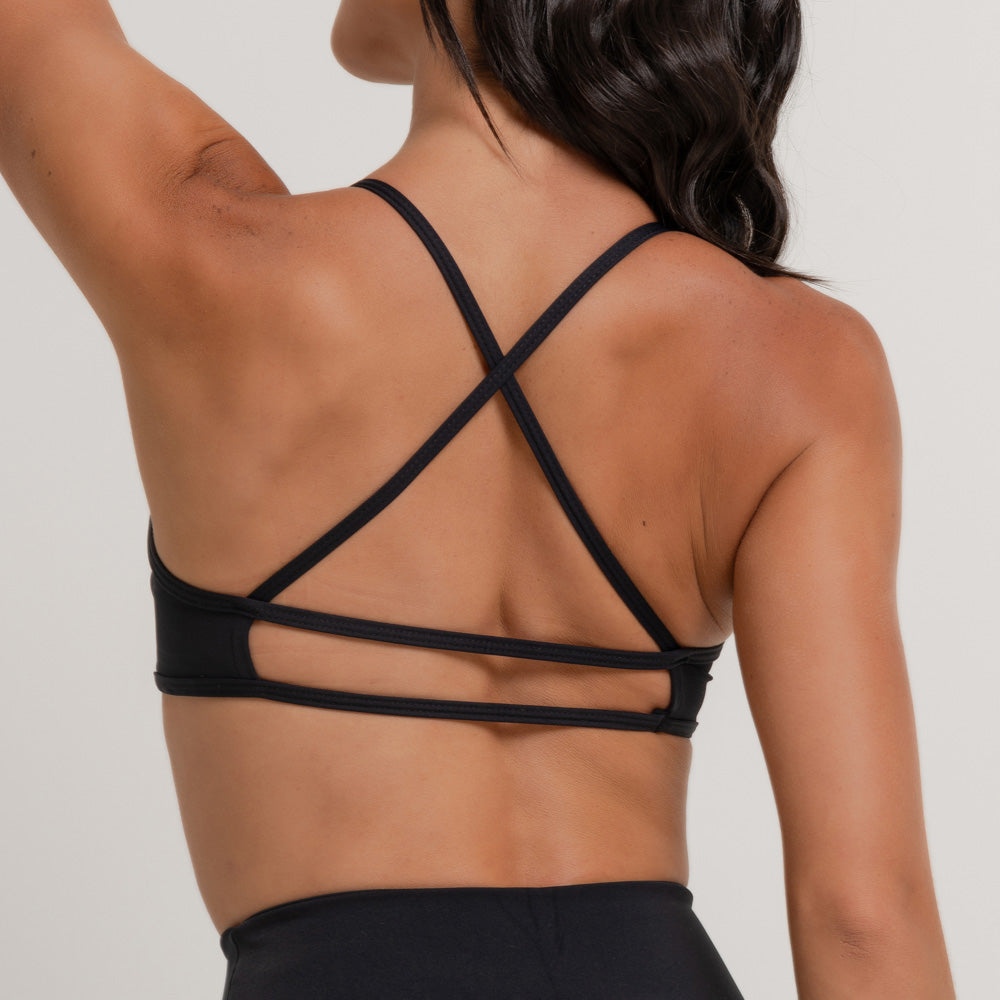 Conjunto Top e Calça Fitness Preto Decote Franzido TP1699