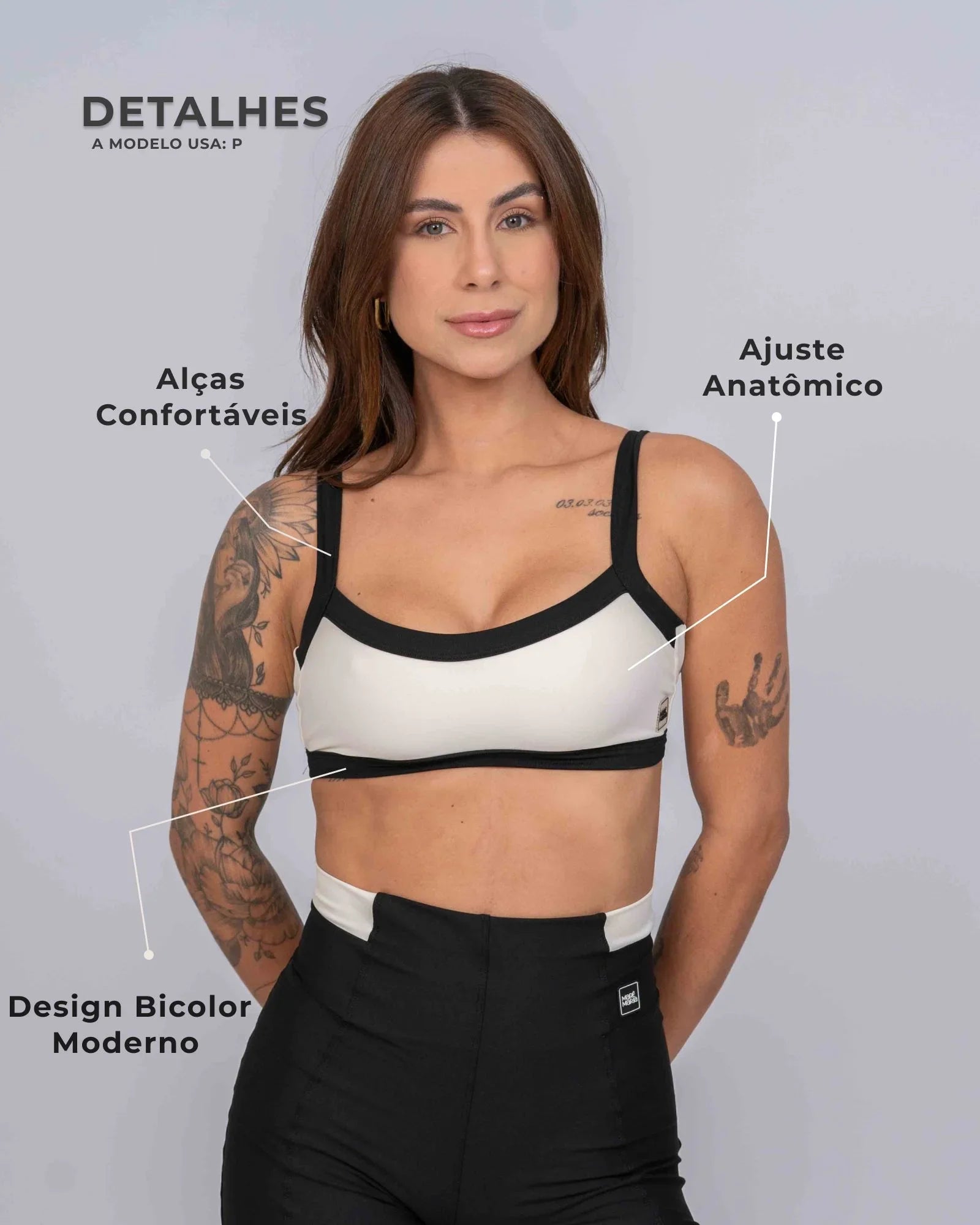 Conjunto Top e Calça Fitness Flow Duo Off White com Super Black