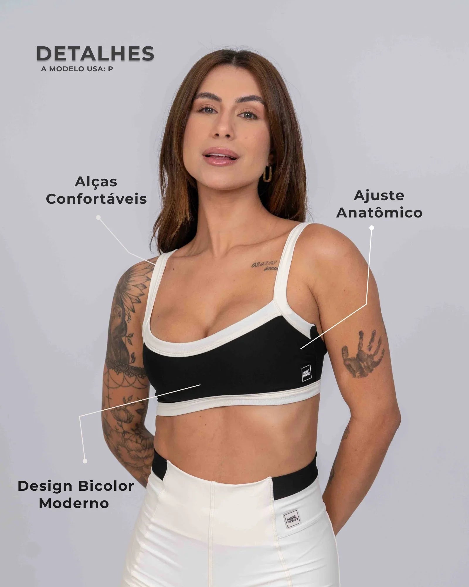 Conjunto Top e Calça Fitness Flow Duo Super Black com Off White