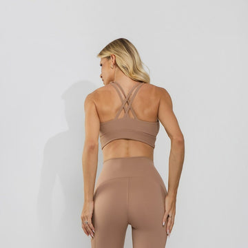 Conjunto Top e Calça Fitness Tecido Duplo Texturizado Premium Bojo Embutido Capuccino TP1863