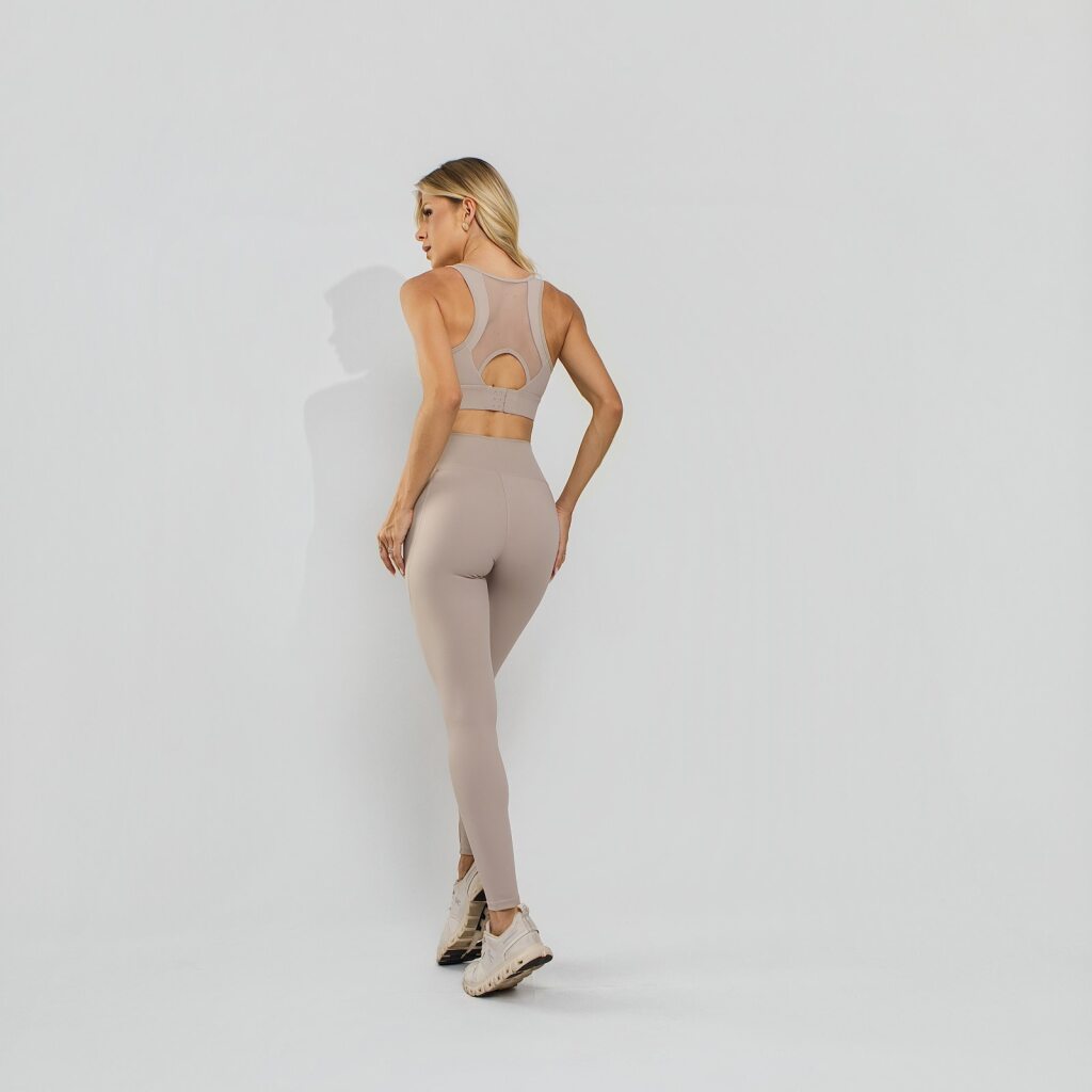 Calça Legging Premium Cós Antômico Superlargo Recorte Texturizado Areia LG2397