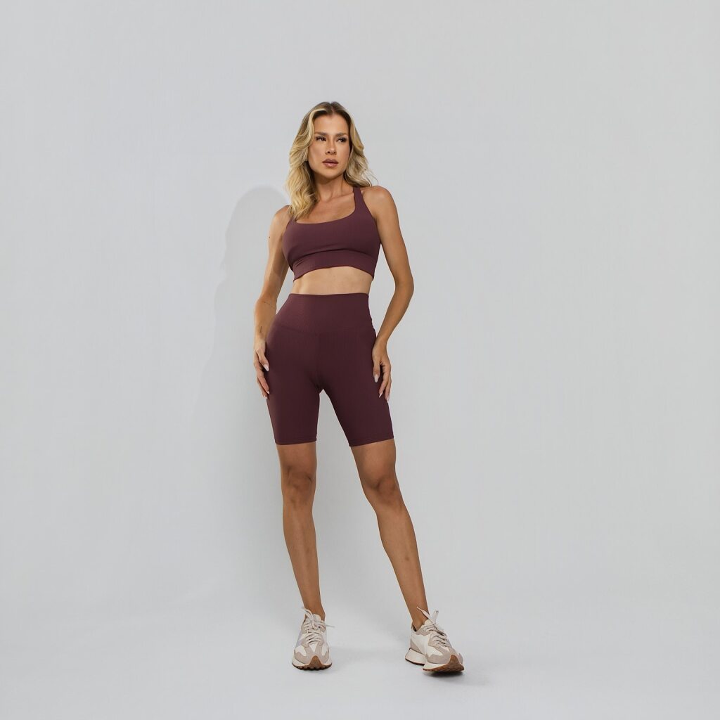 Conjunto Top e Calça Fitness Tecido Duplo Texturizado Premium Bojo Embutido Lilás TP1865