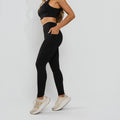 Calça Legging Premium Cós Antômico Superlargo Recorte Texturizado Preto LG2395