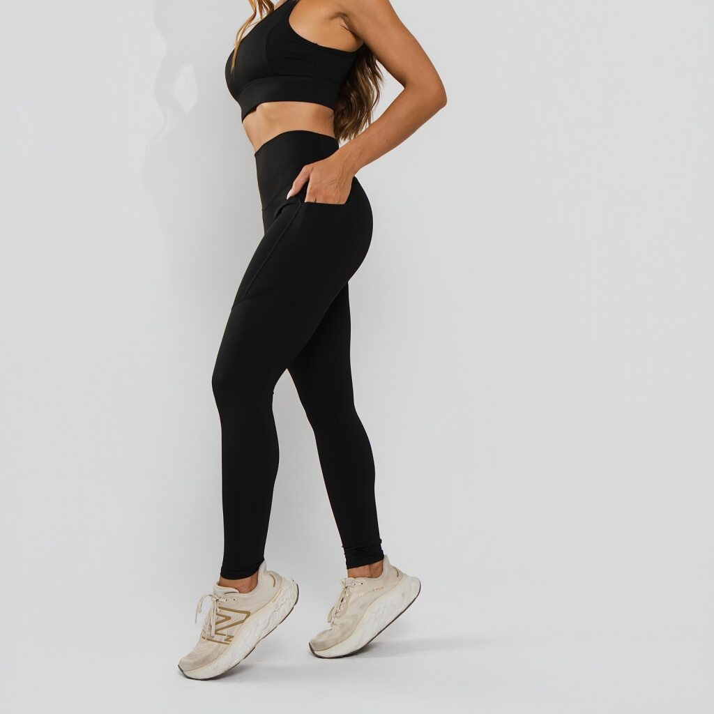Calça Legging Premium Cós Antômico Superlargo Recorte Texturizado Preto LG2395