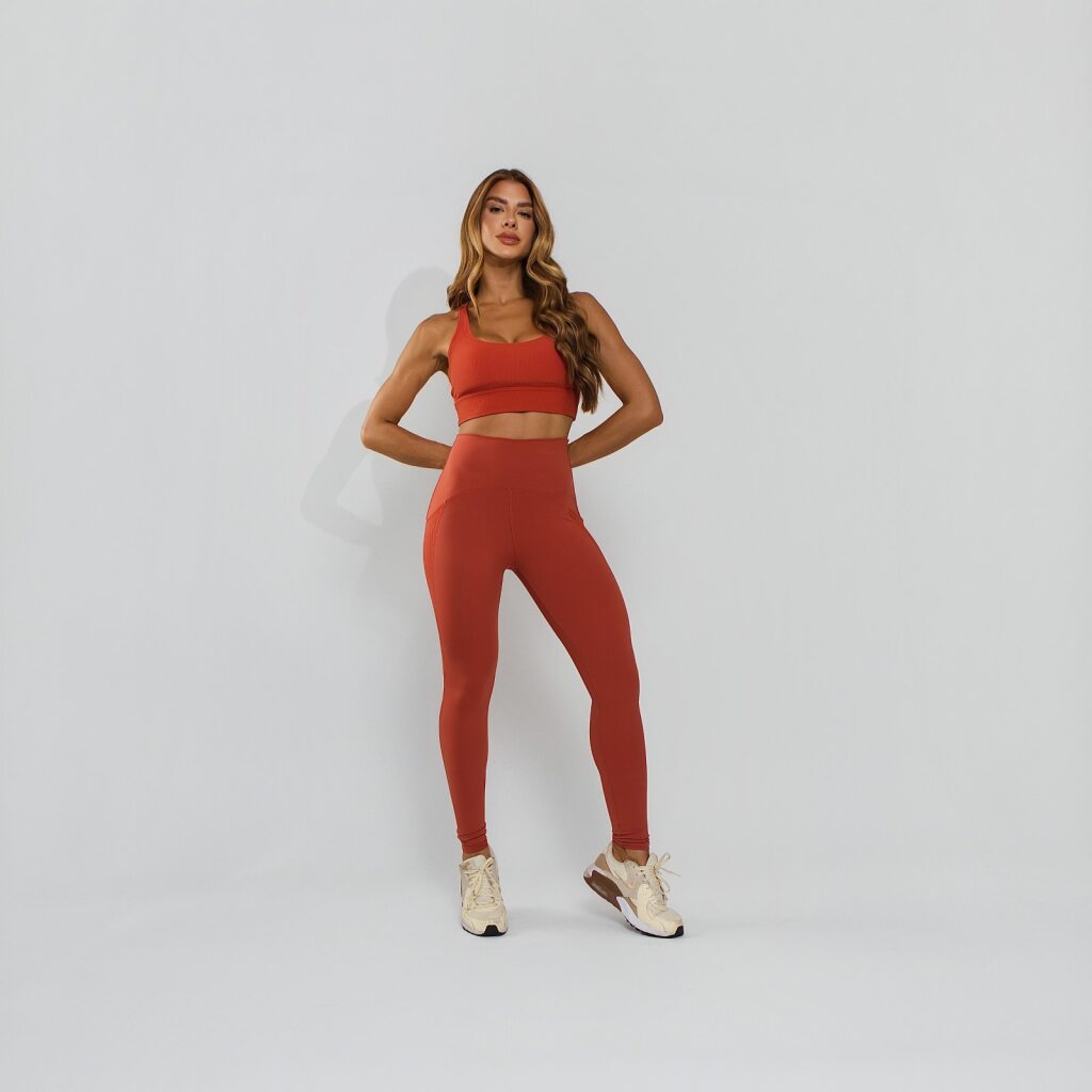 Calça Legging  Poliamida Texturizada Cós Alto Duplo Laranja LG2393