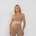 Conjunto Top e Calça Fitness Tecido Duplo Texturizado Premium Bojo Embutido Capuccino TP1863