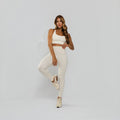 Calça Legging Poliamida Texturizada Cós Alto Duplo Off White LG2391