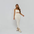 Calça Legging Premium com Bolso e Recortes Tecido Texturizado Off White LG2387