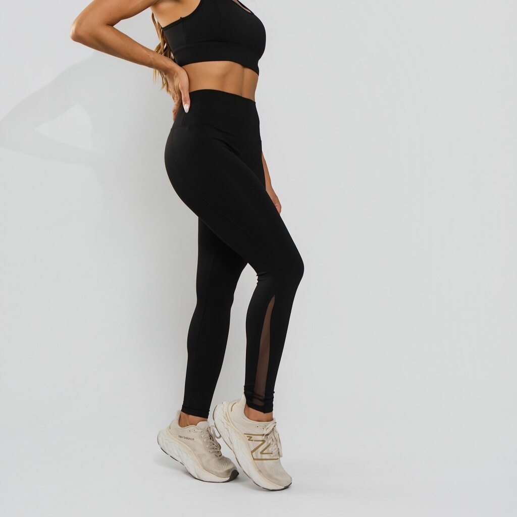 Calça Legging Premium Cós Antômico Superlargo Recorte Texturizado Preto LG2395