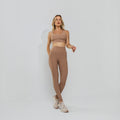 Conjunto Top e Calça Fitness Tecido Duplo Texturizado Premium Bojo Embutido Capuccino TP1863