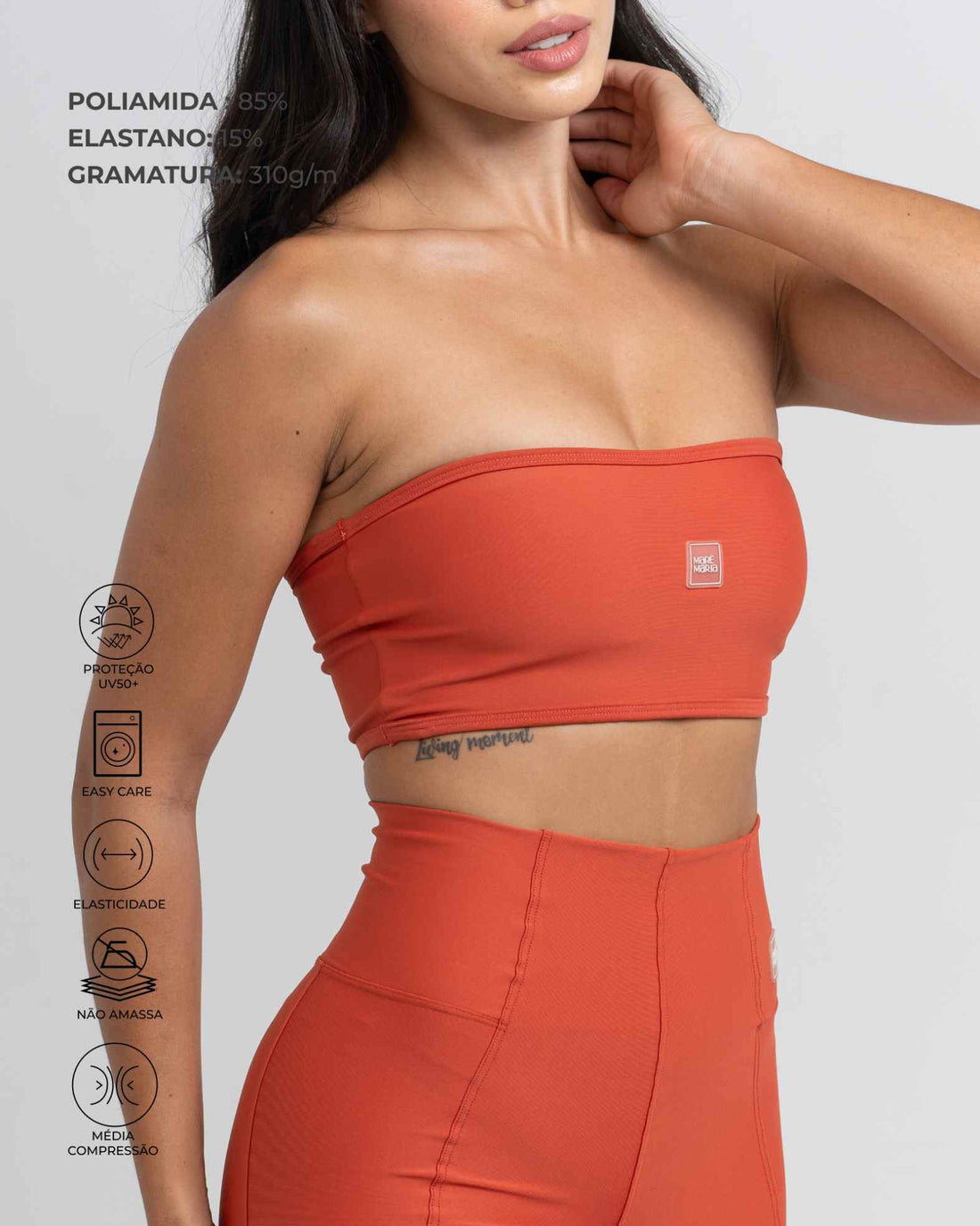 Conjunto Top e Calça Fitness Tomara Que Caia Allure Telha