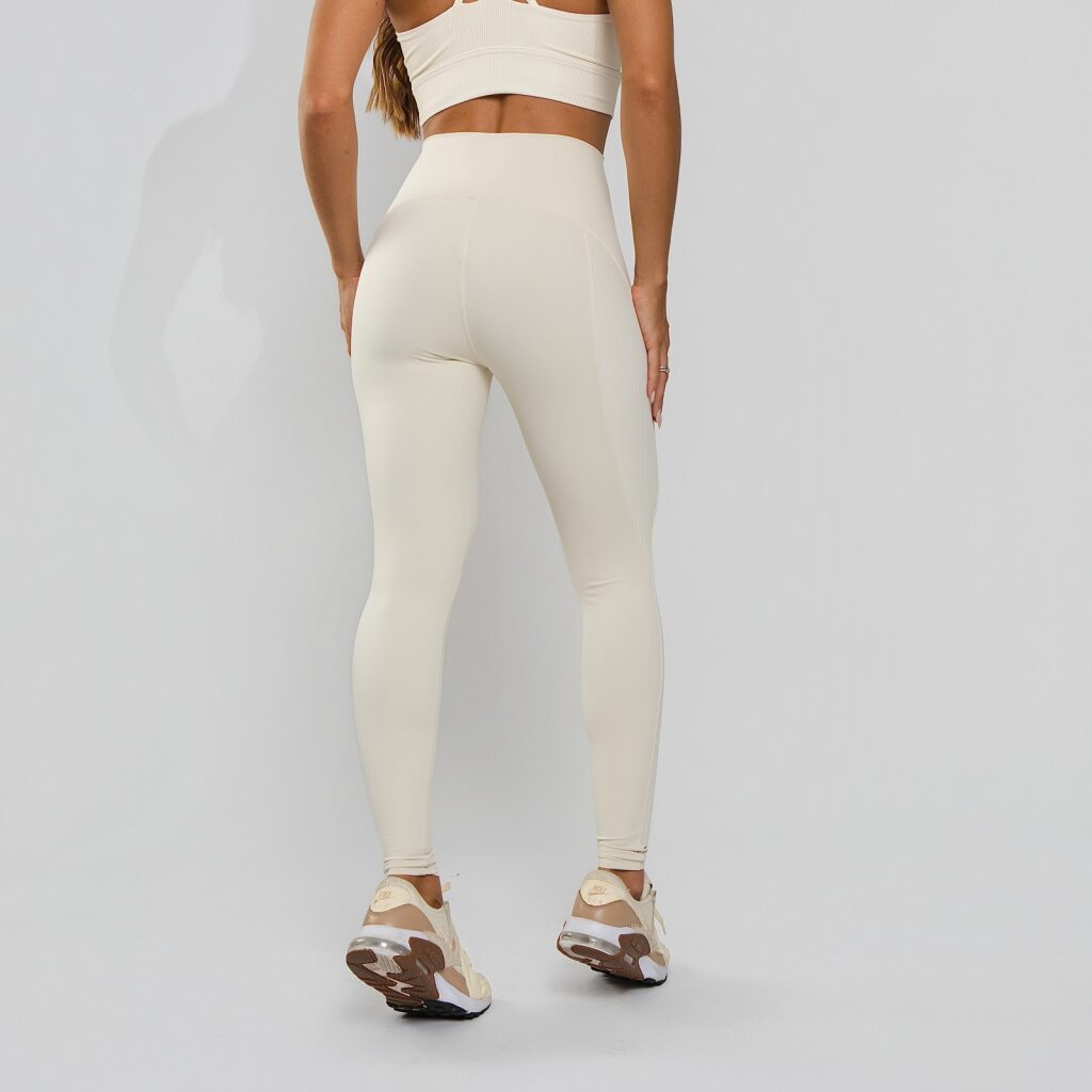 Calça Legging Poliamida Texturizada Cós Alto Duplo Off White LG2391