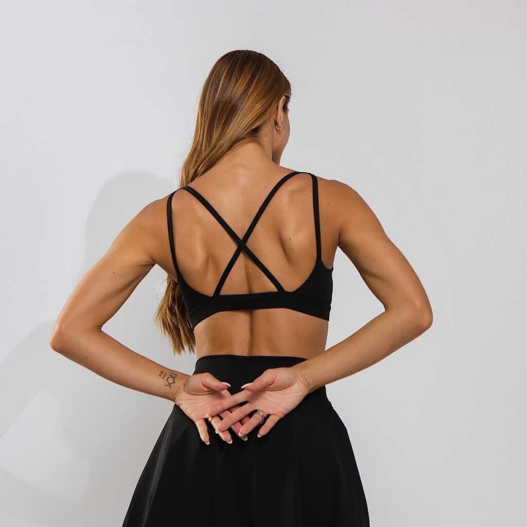 Conjunto Top e Calça Fitness Poliamida Premium Recortes em Tecido Texturizado Preto TP1878