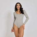 Body sem Costura Canelado Manga Longa Cinza BY241