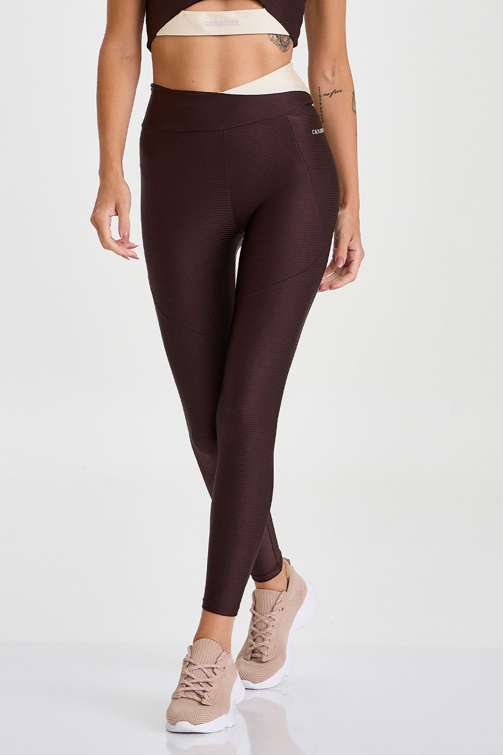 Legging Recortes Bolso Lateral Marrom Coffe