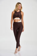 Legging Recortes Bolso Lateral Marrom Coffe