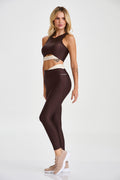Legging Recortes Bolso Lateral Marrom Coffe