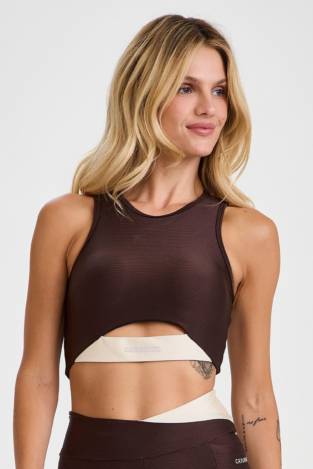 Conjunto Top e Calça Glow Para Yoga Marrom Coffee