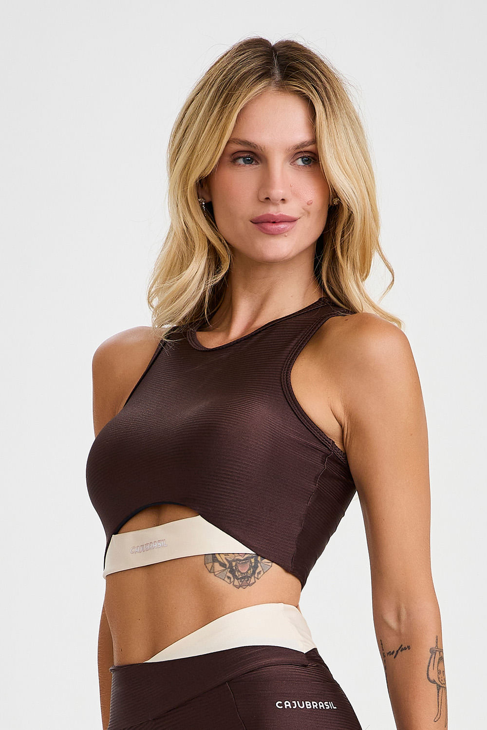 Conjunto Top e Calça Glow Para Yoga Marrom Coffee