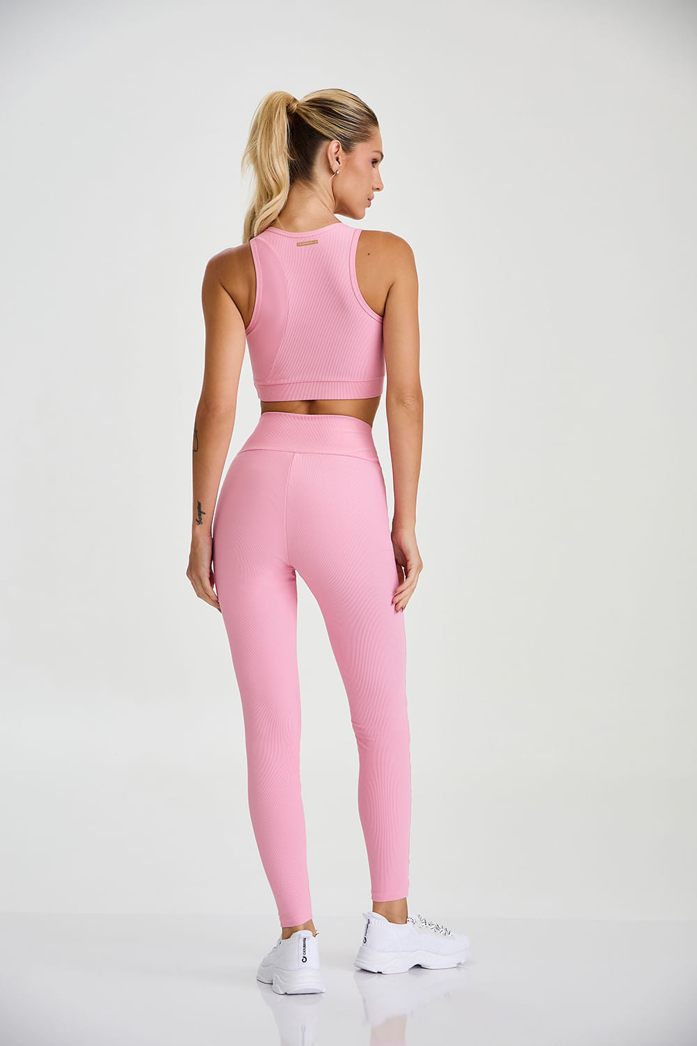 Conjunto Top e Calça Canelado Compressão Adaptiv Rosa Ballerina
