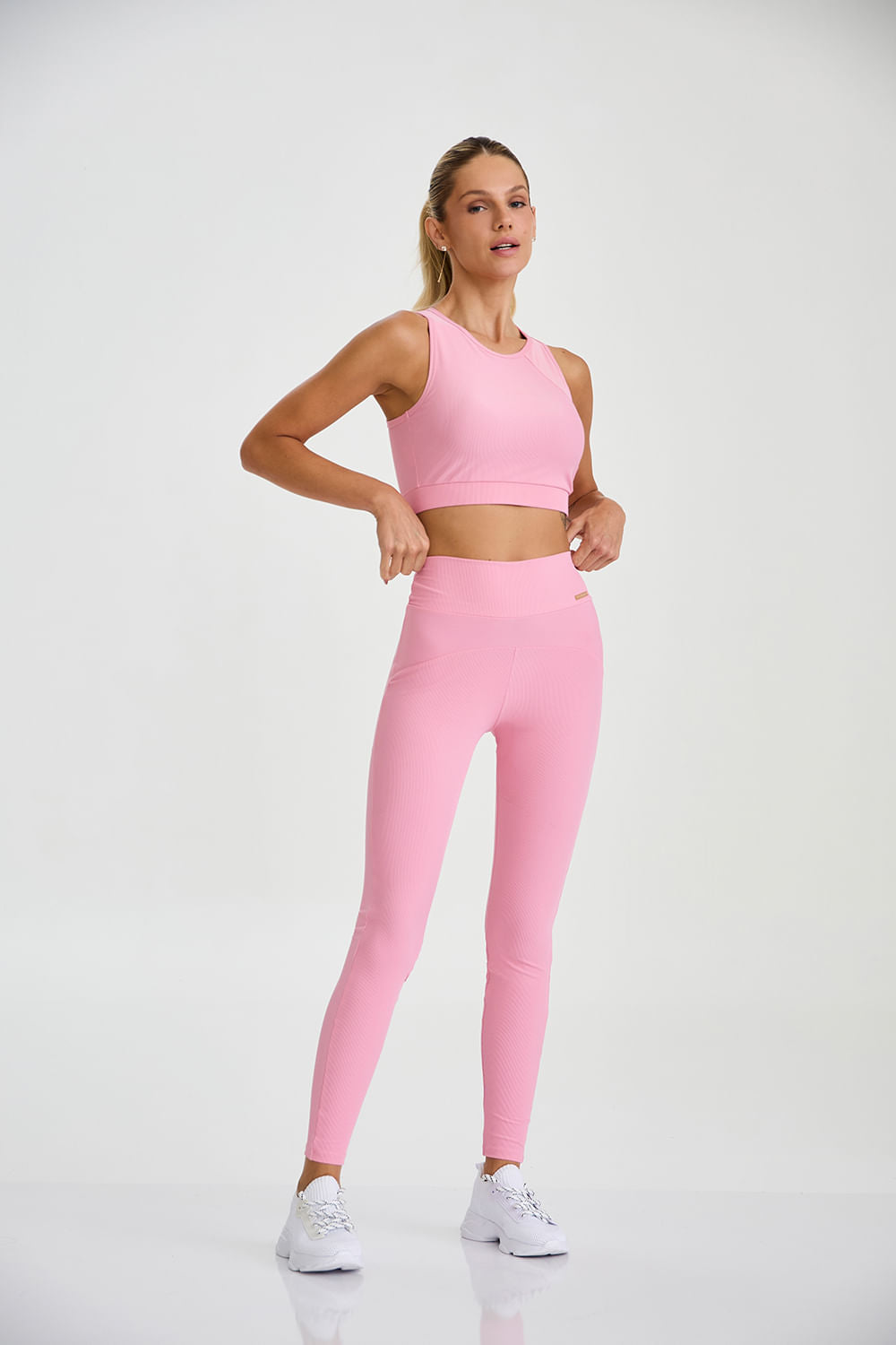 Conjunto Top e Calça Canelado Compressão Adaptiv Rosa Ballerina
