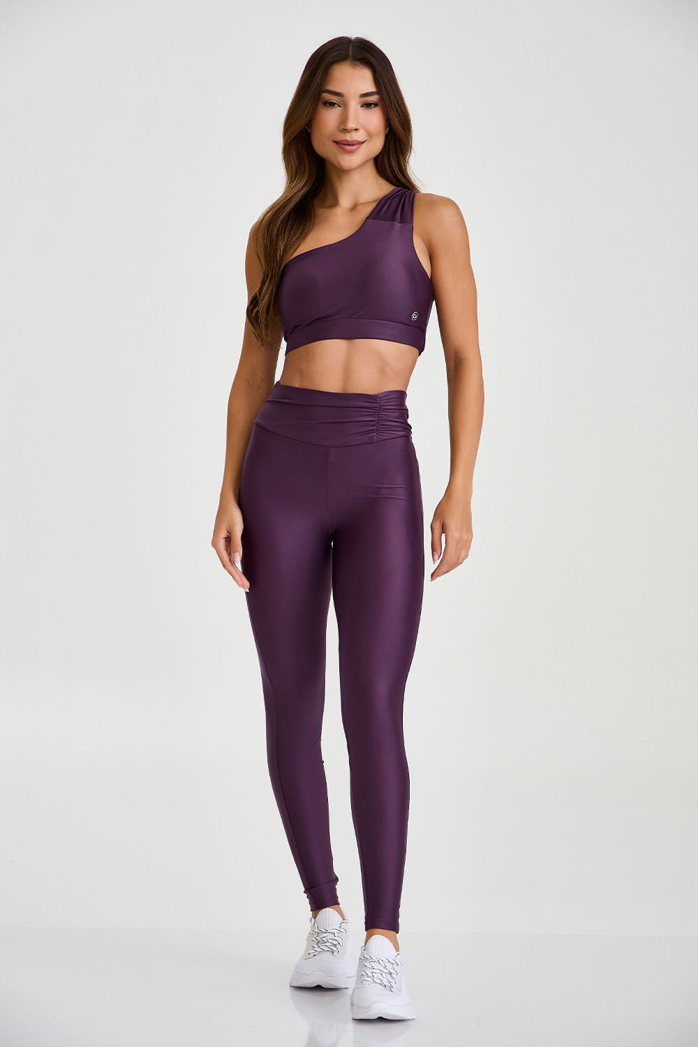 Conjunto Top e Calça Ombro Só Compressão Roxo Figo