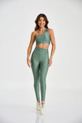 Conjunto Top e Calça Ombro Só Compressão Verde Eucalipto